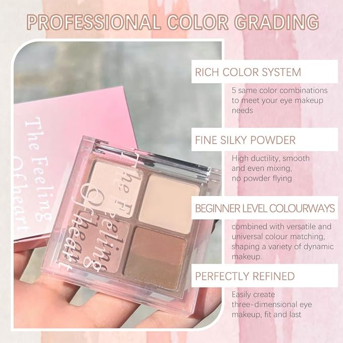 5 Colors Matte Eyeshadow Palette for Eye Makeup, Brown Eyeshadow Quads Velvety Pigmented Blendable Matte, Talc-Free