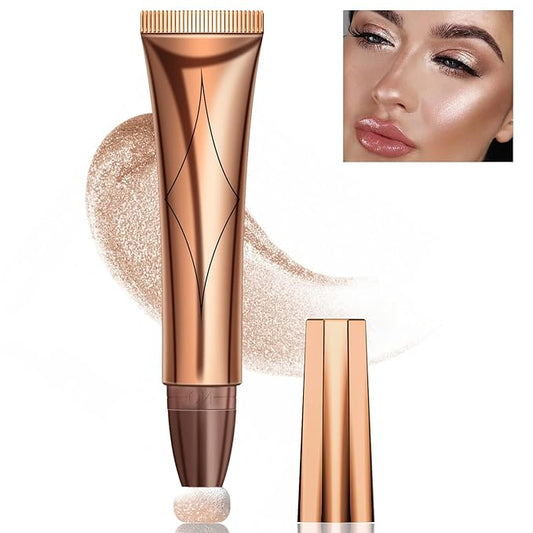 Cream Liquid Highlighter Beauty Wand,Xcreando Shimmer Highlight Stick with Cushion Applicator Silky Bronzer Stick Waterproof Lightweight Face Contouring Makeup with Illuminator Finish(#04 Pearl White)