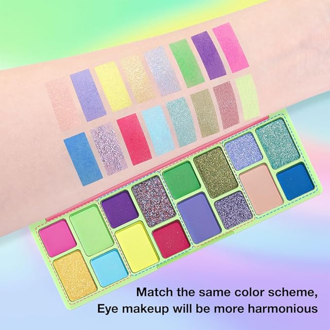 16 Colors Eyeshadow Palette,Matte&Glitter&Shimmer Eyeshadow Makeup,Naturing-Looking,High Pigment Waterproof Eye Shadow Palette Makeup, 100% Cruelty-free (01#Green Series)