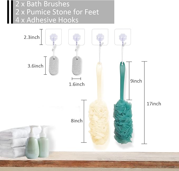 Back Scrubber for Shower, Long Handle Back Loofah Shower Brush, Bath Brush for Women Men, Soft Nylon Mesh Back Cleaner Washer, Loofah Sponge Exfoliating Body Scrubber for Skin Care