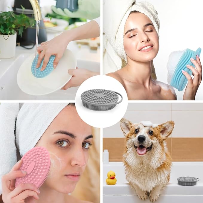 3 Pack Silicone Body Scrubber, Exfoliating Body Scrubber, Soft Silicone Loofah Men, Body Scrubber Fit for Sensitive and All Kinds of Skin, Black+blue+gray (PQRUU54635)