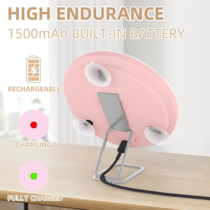 5X Magnifying Mirror with Lights, 5X Makeup Magnification 6inch Magnified Mirror Large Travel Lighted Magnification with Adjustable Table Stand & Suction Cups - Included Tweezers & Scissors Set