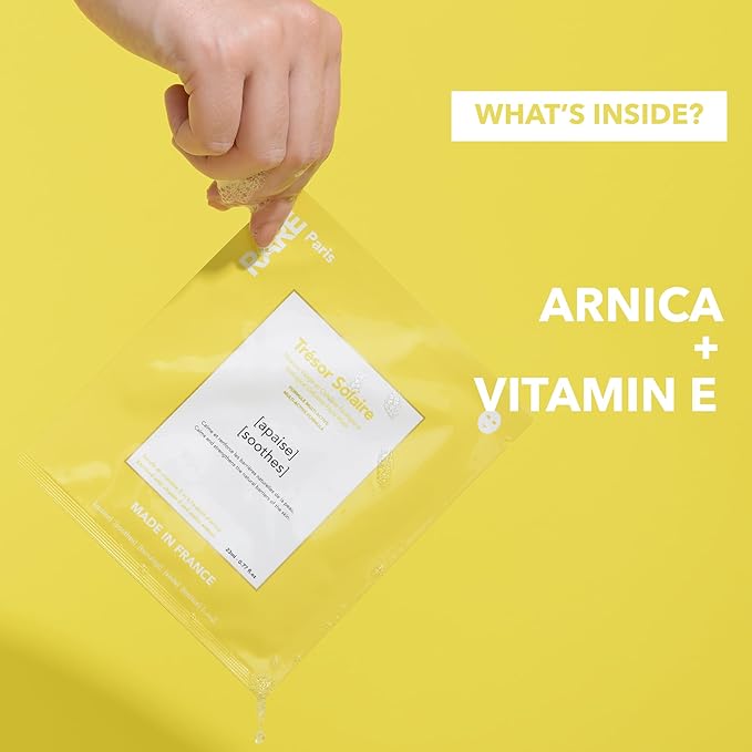 Trésor Solaire - Soothing Facial Sheet Mask - Soothing & Strengthening - With Vitamin E & Arnica - Brightening, Firming & Revitalizing - Multi-Active Serum Formula - 1 Pack