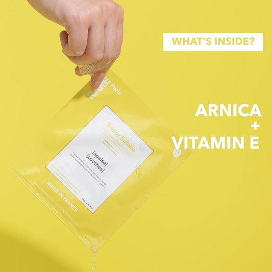 Trésor Solaire - Soothing Facial Sheet Mask - Soothing & Strengthening - With Vitamin E & Arnica - Brightening, Firming & Revitalizing - Multi-Active Serum Formula - 1 Pack