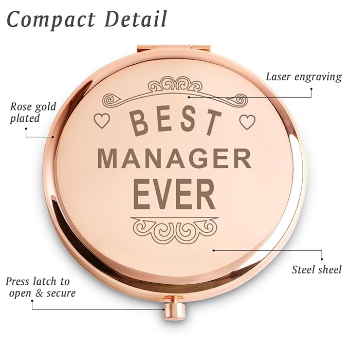 Manager Gifts for Women, Appreciation Gifts for Manager, Best Manager Ever Gifts, Personalized Compact Mirror for Retirement