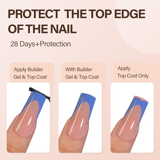 150Pcs French Gel Nail Tips, Vansiho Long Square Nail Tips, Blue Pre-French Tips Press on Nails, Soak Off Soft Gel Acrylic Fake Nails for Nail Art DIY 15 Sizes