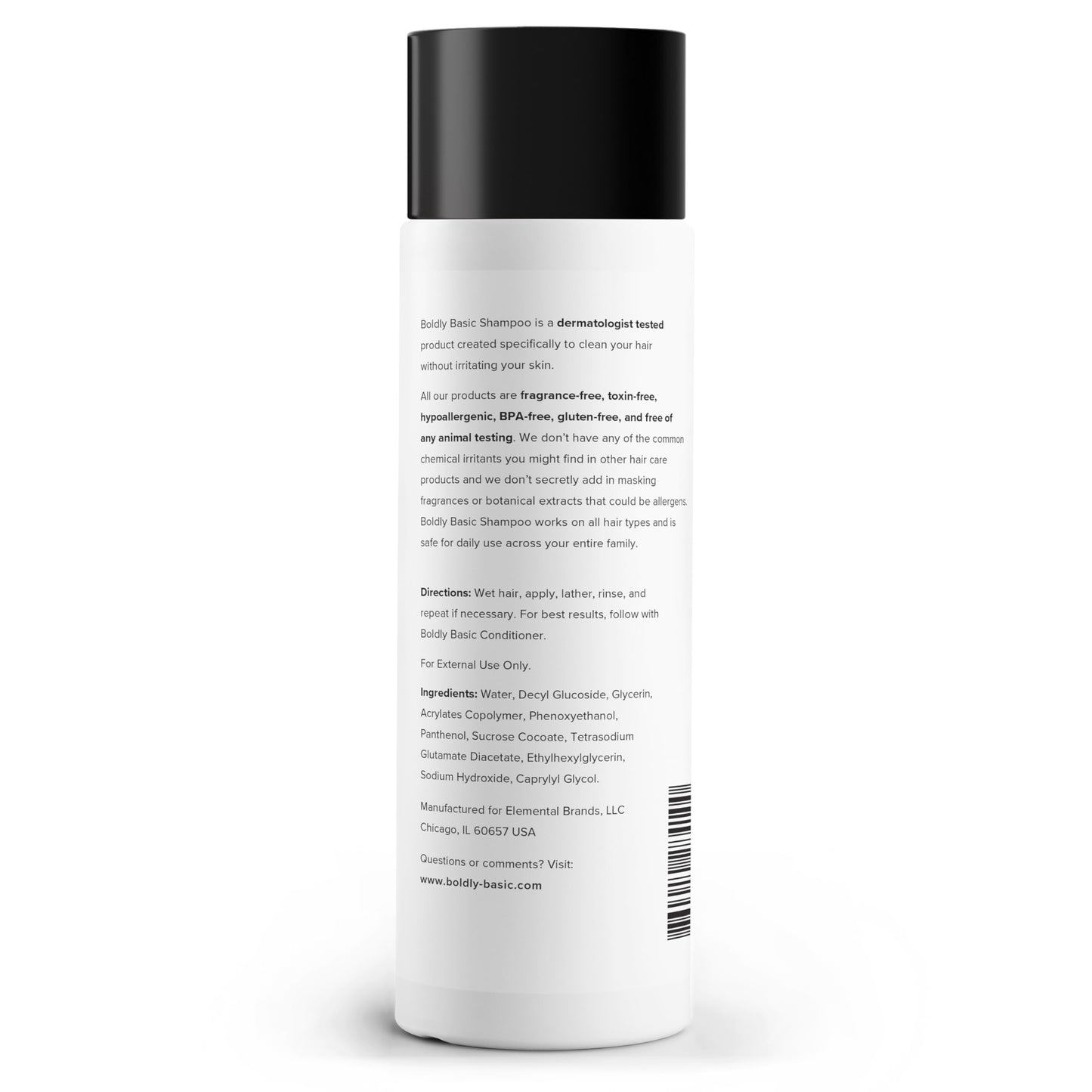 Boldly Basic Fragrance Free Shampoo - Gentle on Sensitive Skin and Hair - Unscented - Dermatologist Tested - No Sulfates, Parabens or Gluten - Non Comedogenic and Hypoallergenic