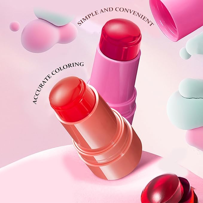 Jelly Blush Stick, Cream Blush & Tool 2-IN-1, Blendable Blushes Makeup For Eyes Lips Cheeks, Color Balm Natural and Creamy #SPLASH