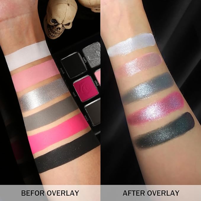Black Pink Eyeshadow Palette, Matte Glitter White Grey Silver Goth Makeup Palette, Pigmented Long Wear Radiant Hot Pink Gothic Smoky Eye Shadow Pallet for Halloween Vampire, Witch,Lolita, Y2K, Cosplay