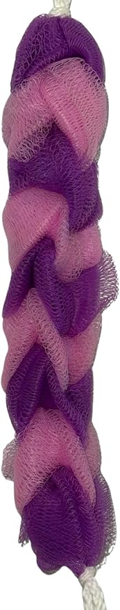 Long Reach Nylon Mesh Elastic Dual-Color Bathing Sponge for Soft Sensitive Skin (Pink-Purple)