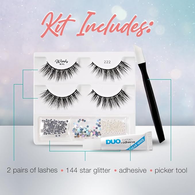 Ardell Winks Dare to Dazzle False Eyelashes - 222 Lash Set with Customizable Rhinestones & Glitter, DIY Glam Lashes for Party & Special Events