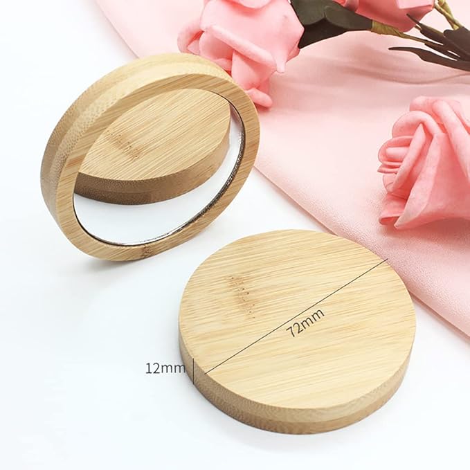3 Pcs Small Wood Makeup Mirrors Round Compact Mirror Portable Pocket Mirror Wooden Vanity Cosmetic Mirror Circles Travel Mirror for Women Girls