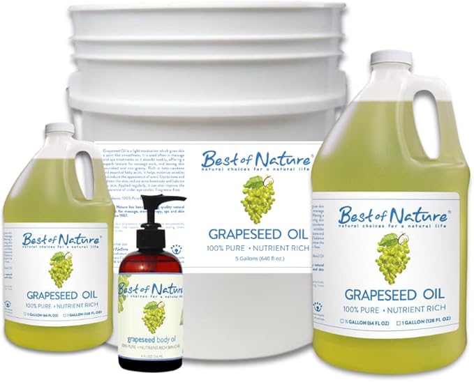 Best of Nature 100% Pure Grapeseed Oil - Unscented, Lightweight, Non-Greasy Moisturizer for Hair, Skin, Face & Aromatherapy, Carrier Oil for Essential Oils, Half Gallon (64 fl oz)