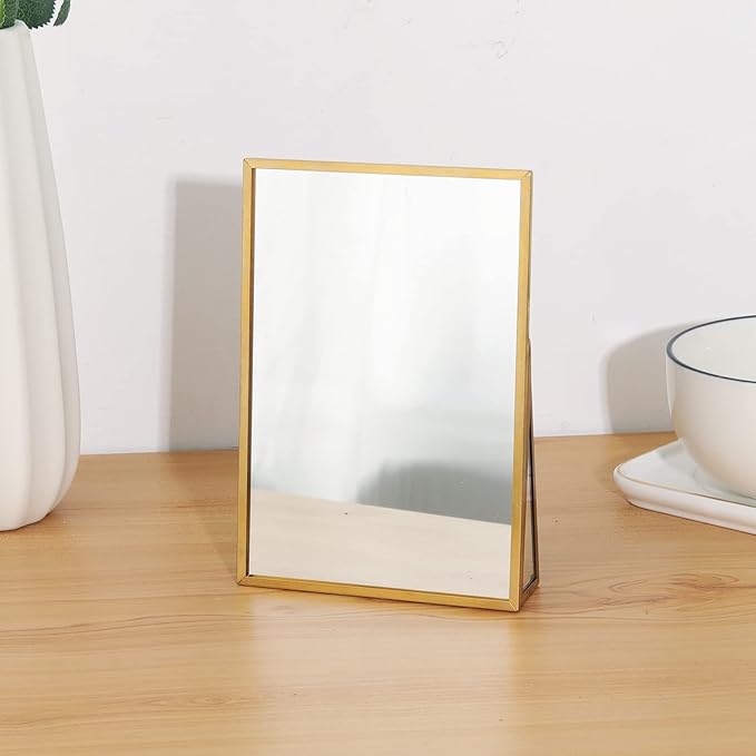 LONGSHENG - SINCE 2001 - Gold Vanity Makeup Mirror Table Desk Countertop Mirror Bathroom Shaving Make Up Mirror Home Decor-Rectangle
