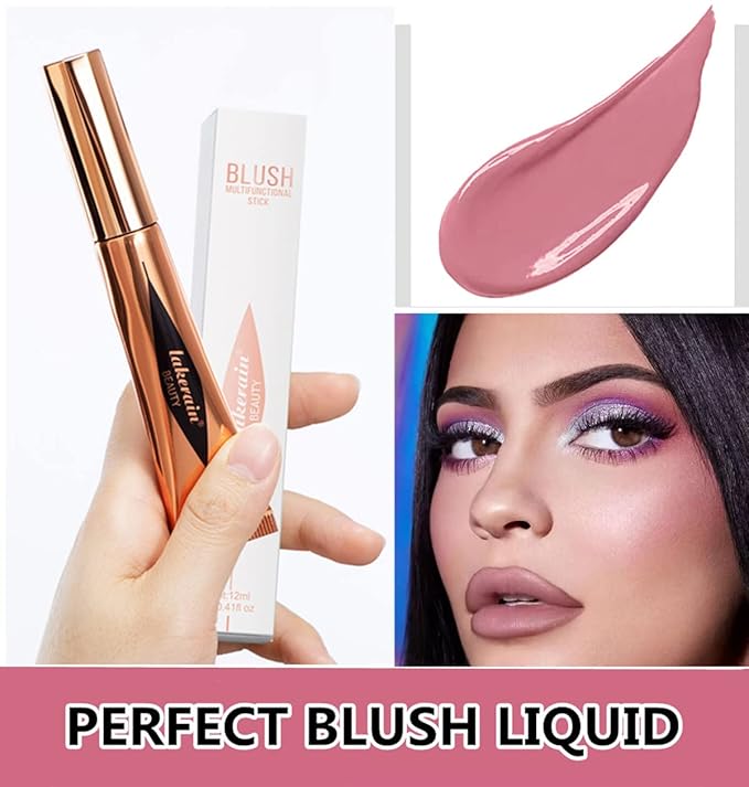 Go Ho Liquid Blush Beauty Wand, Soft Cream Blush Makeup with Cushion Applicator, Easy to Blend & Long Lasting, Smooth Natural Dewy Finish in 02 Happy Rose