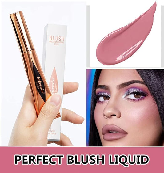 Go Ho Liquid Blush Beauty Wand, Soft Cream Blush Makeup with Cushion Applicator, Easy to Blend & Long Lasting, Smooth Natural Dewy Finish in 02 Happy Rose