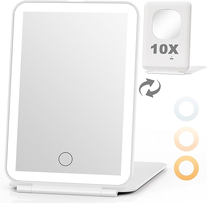 Magnifying Mirror with Light, 1X/ 30X Double Sided Makeup Mirror with 360° Rotation, Lighted Vanity Mirror with Tweezer and Rechargeable Travel Makeup Mirror with 1X/10X Magnification