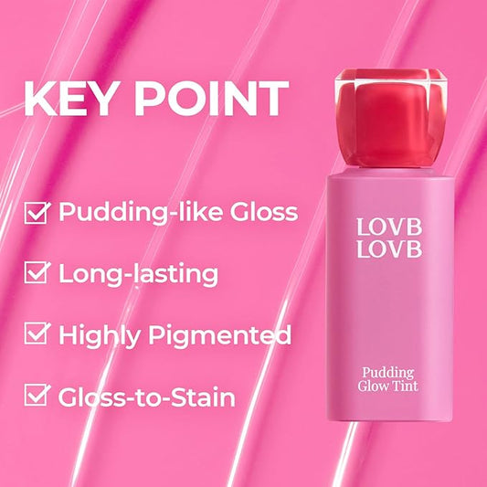 Pudding Glow Korean Lip Tint | Natural Lip Stain | Gloss to Stain | Long-Lasting & Non-Sticky | Lightweight Lip Tint 0.14 oz. (01 RED BERRY)