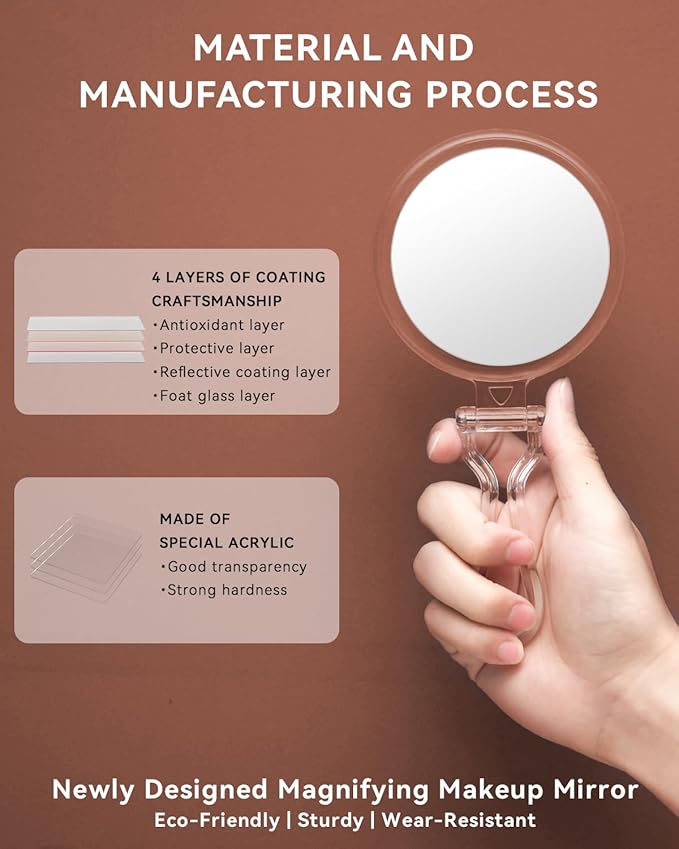 1X/30X Magnifying Mirror for Travel with Handle, Double Sided Hand Mirror with 1X/30X Magnification and Tweezers, Foldable Portable Handheld Magnifying Mirror for Makeup, Shaving, Travel