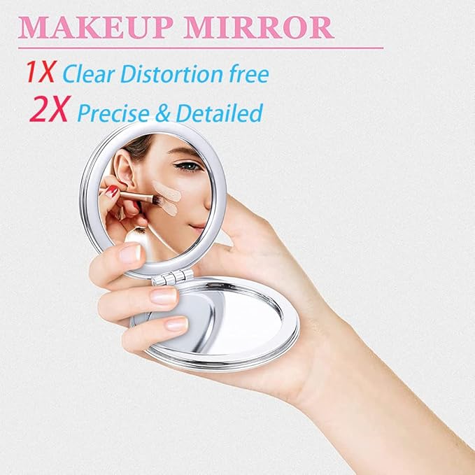 AKOAK 1 Pack Compact Mirror, Portable Quicksand Pocket Travel Makeup Mirror, Folding Hand-held Double Sided 1x/2x Magnifying Glass, Great Gift for Women and Girls (Glod)