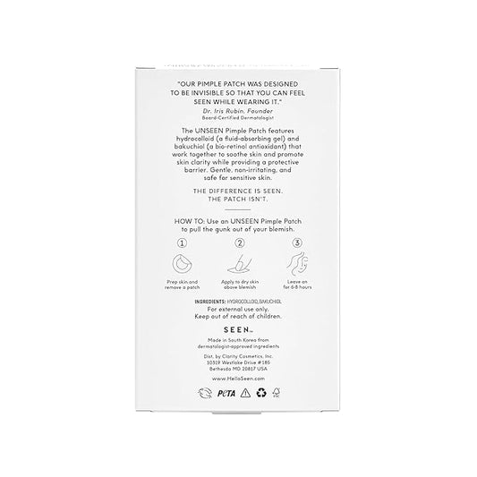 SEEN UNSEEN Pimple Patch - Hydrocolloid and Bakuchiol Formulated Spot Treatment for Face and Skin- Dermatologist Developed- Safe for Sensitive & Acne Prone Skin