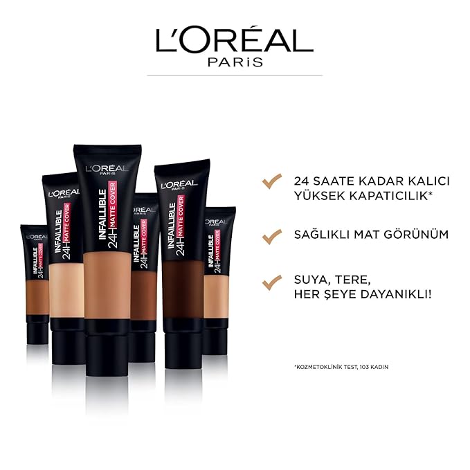 L'Oreal Paris Cover Liquid Foundation, With 4% Niacinamide, Long Lasting, Natural Finish, Available In 20 Shades, Spf 25, Infallible 32H Matte Cover, Shade 155, 30Ml
