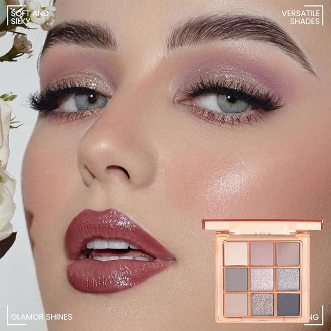 9 Colors Blue Smoky Matte Shimmer Eyeshadow Palette for Eye Makeup,High Pigmented Brown Purple Eye Shadow Primers Powder Palet de sombras de ojos