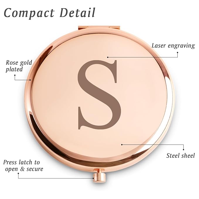 Personalized Gifts for Women Girls, Initial Compact Mirror, Unique Mothers Day Birthday Gifts for Friends Mom Wife Grandma Sister Daughter, 2025 Graduation Gifts for Her College Medical High School