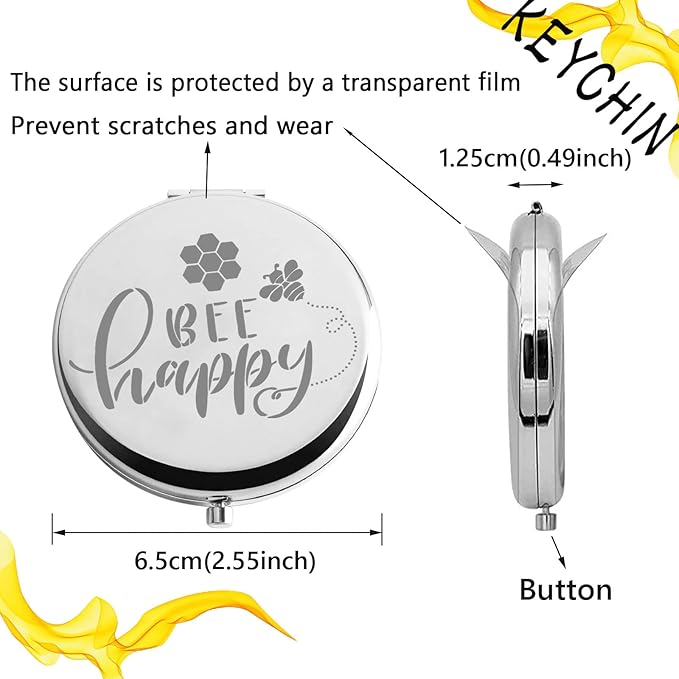 bobauna Bee Pocket Mirror with Bumble Honeybee Motivational Gift Bee Happy Makeup Mirror for Women (Bee Happy -M)