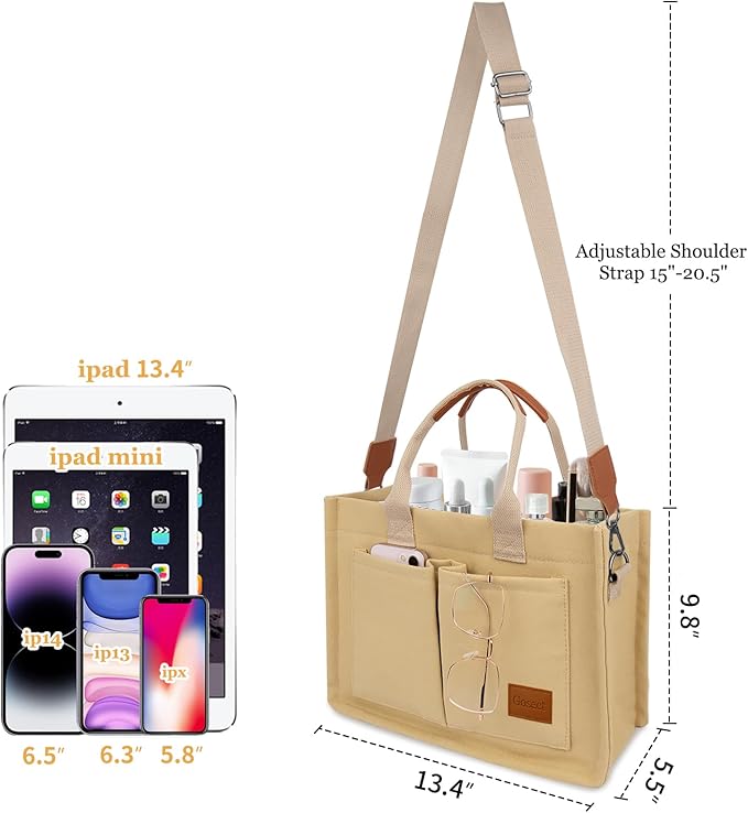 Canvas Tote Bag for Women With Pockets, Laptop Work Crossbody Purses Everything Shoulder Tote Bag Everyday Satchel Handbags