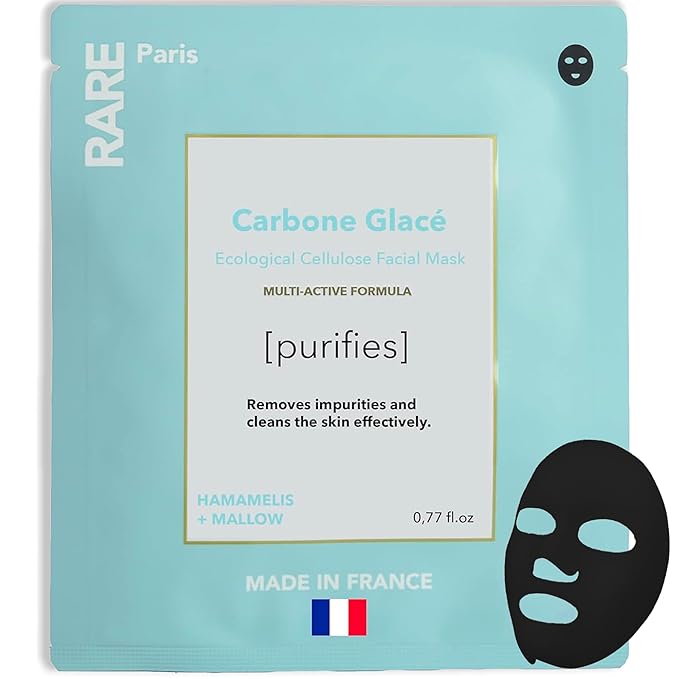 Carbone Glacé - Purifying Carbon Black Facial Sheet Mask - Cleanses & Tightens - With Hamamelis & Mallow - Purifying, Firming & Revitalizing - Multi-Active Serum Formula - 1 Pack