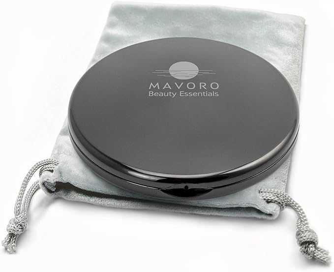 Magnifying Compact Mirror for Purses, 1x/10x Magnification – Double Sided Travel Makeup Mirror, 4 Inch Small Pocket or Purse Mirror. Distortion Free Folding Portable Compact Mirrors (Black)