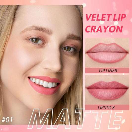 Matt Nude Lipstick Lipliner Lip Crayons Pack Set,Velvet Moisture Smooth Matte Lipstick Pencils,Waterproof&Waterlasting, (01, Pack of 1)