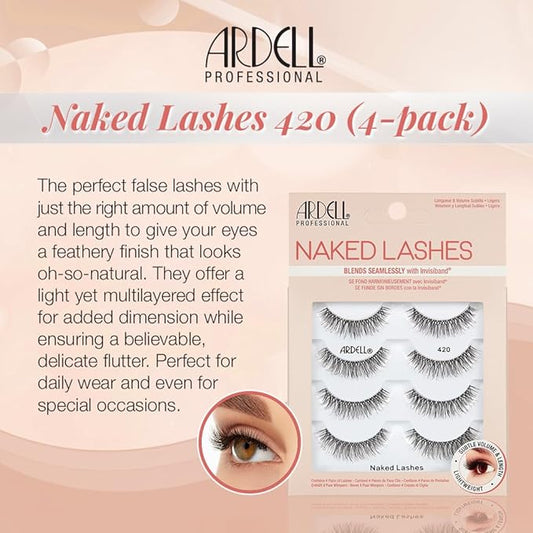 Ardell Naked Lashes 420 Multipack, Lightweight Natural Look, Invisiband for Comfort, Perfect for Everyday Wear, 4-Pairs, 1-Pack