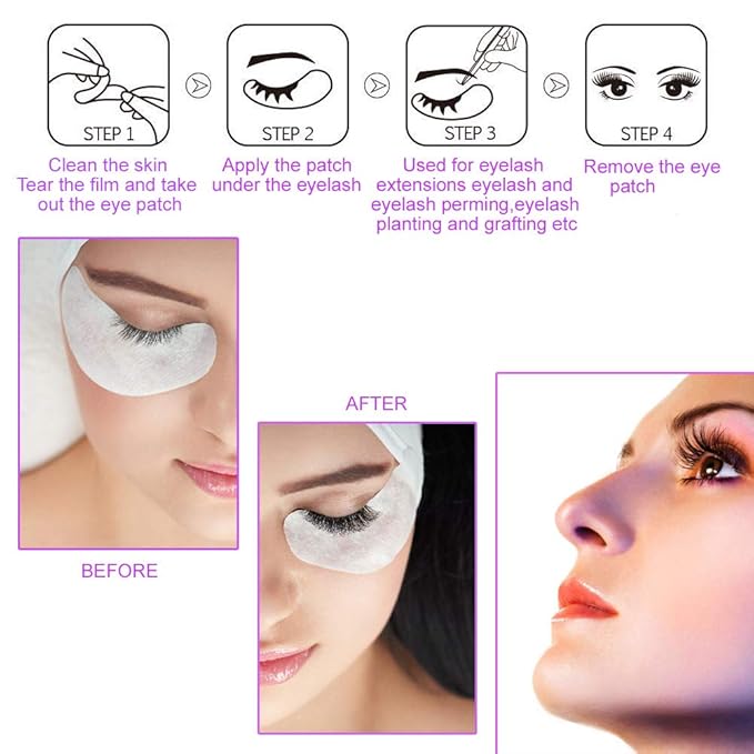 55 Pairs Set, Under Eye Hydrogel Pads, Professional Lint Free Eye Mask Eyelash Extension Gel Patches Kit for Adhesive Lash Beauty Tool (Purple)