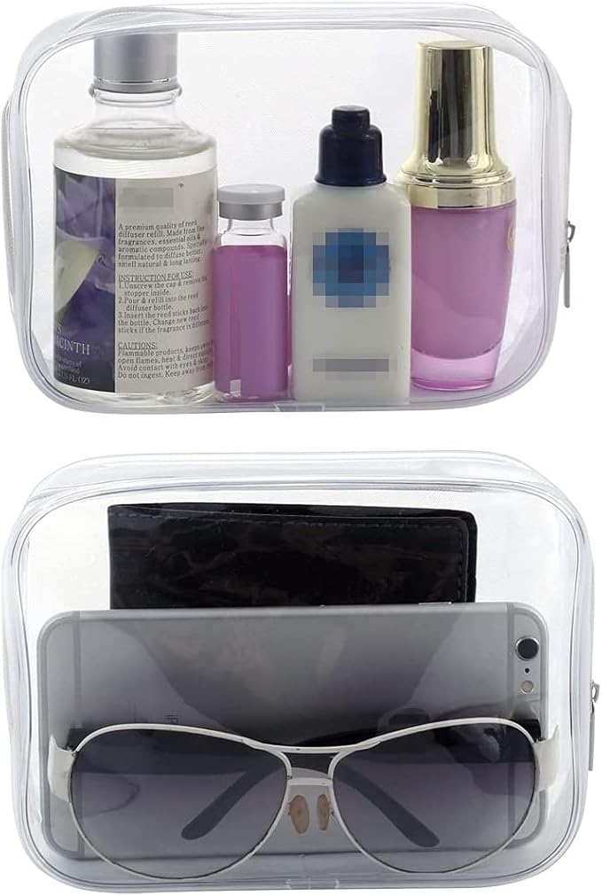 5 Pack Clear Plastic Zippered Toiletry Carry Pouch TSA Approved Toiletry Bag Portable Cosmetic Makeup Bag for Vacation, Bathroom and Organizing (White, Small/Large)