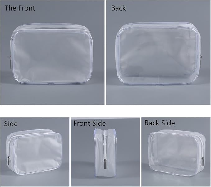 5 Pack Clear Plastic Zippered Toiletry Carry Pouch TSA Approved Toiletry Bag Portable Cosmetic Makeup Bag for Vacation, Bathroom and Organizing (White, Small)