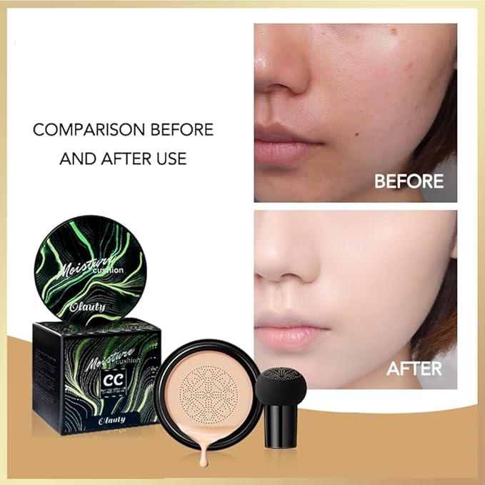 Mushroom Head Air Cushion CC Cream Foundation, Moisturizing Concealer BB Cream Nude Long Lasting Matte CC Cream Makeup Liquid Foundation (1pcs Nude)