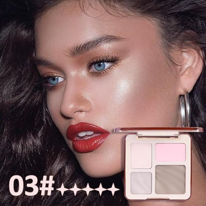 3 IN 1 Brown Nude Face Highlight Bronzer Powder Palette for Face Cheeks Contour Brightening, Buildable Matte Coverage Natural Makeup,Ultra Sculpt Nose Shadow Eyeshadow Primer 03#