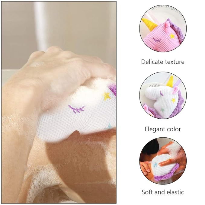 2pcs Unicorn Bath Mesh Balls Exfoliating Shower Sponge for Adults Cartoon Design White Pink Material Gentle Massage Deep Cleansing