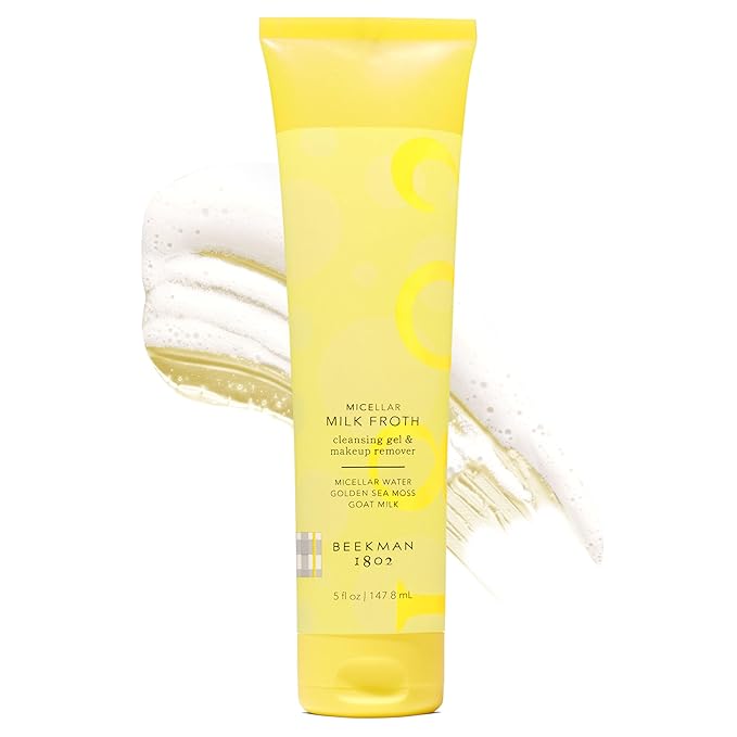 Beekman 1802 Micellar Milk Froth Cleansing Gel - Gently Cleanses & Removes Makeup - Double-Cleanse in 1 - Goat Milk & Golden Sea Moss - Fragrance Free - 5.0 fl. oz - Cruelty Free - Sensitive Skin Safe