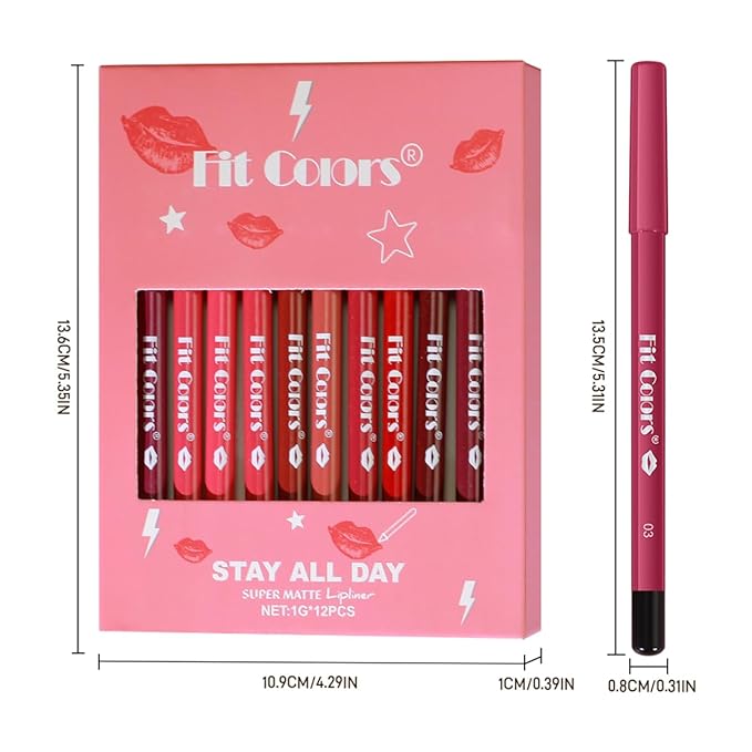 12Pcs Matte Lip Liner Set,Creamy Velvet Lipstick,One Step Lips Makeup Kit,Waterproof Long Lasting Smooth High Pigmented Lip Pencil for Daily