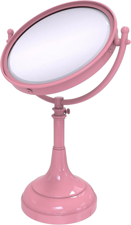 Allied Brass DM-1/4X-PNK Height Adjustable 8 Inch Vanity Top Make-Up Mirror 4X Magnification, Pink