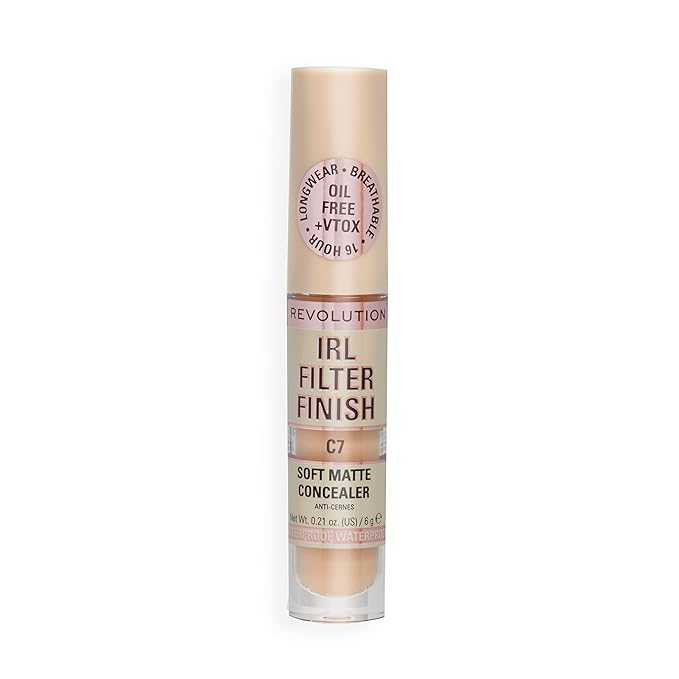 Revolution, IRL Filter Finish Concealer, Full Coverage, Oil-Free, Long-Lasting & Lightweight Formula, Infused with Hyaluronic Acid, Vegan & Cruelty-Free, C7, 0.21 oz