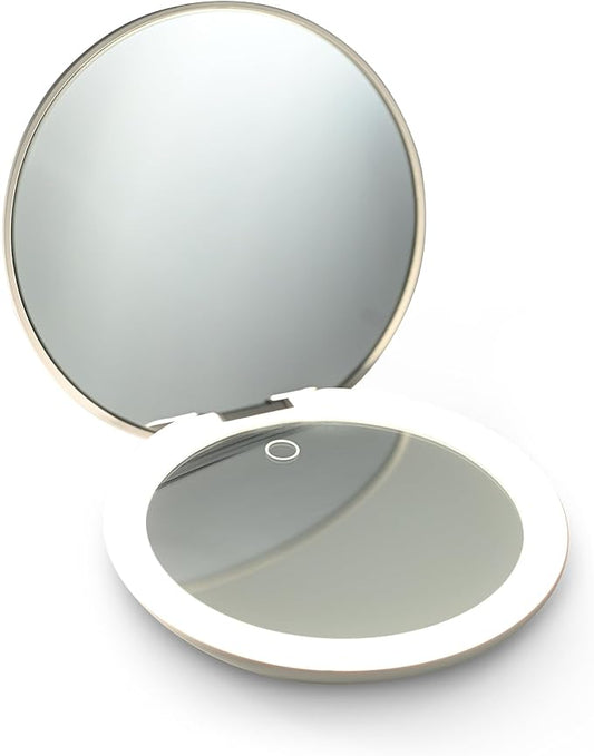 LED Compact Mirror with Light and 1x and 10x Magnifying Mirror in 5-inch mini Size Ideal for Trave
