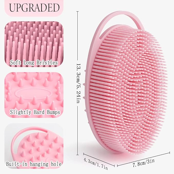 2 in 1 Silicone Body Scrubber Shampoo Brush, Shower Scrubber, Bath Scrubber,Exfoliating Scalp Massager, Loofah Clean Sanitary,Rapid Foaming-3 Pack, Black+blue+pink（new）, PQRUU54635