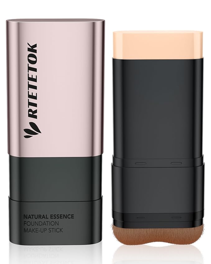 Foundation Stick Makeup with Brush Medium Coverage, Foundation Stick Smooth Long Lasting, Portable Face Eraser Base Make Up Lightweight for Dry and Combination Skin - Natural