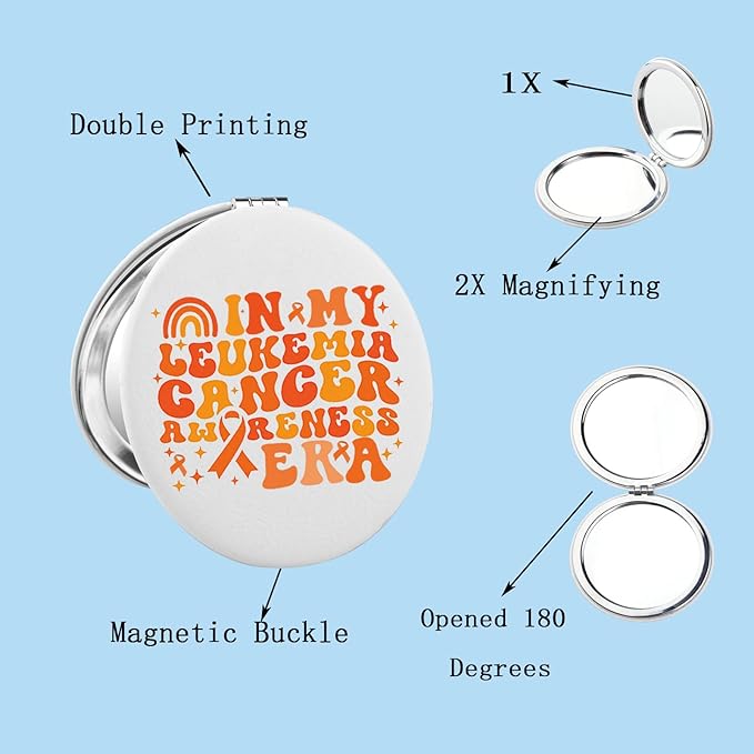 BEKECH Orange Ribbon Awareness Gifts Leukemia Awareness Gifts in My Leukemia Cancer Awareness Era Compact Mirror Cancer Support Gifts