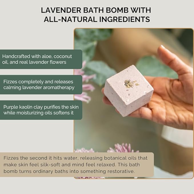 Relaxing Bath Gifts for Mom | Wind-Down Ritual with Lavender Candle, Bath Bomb, Soak, Body Butter, Oatmeal Soap Bar - Mom Birthday Gifts for Women, Self Care Package, Mother's Day Gifts