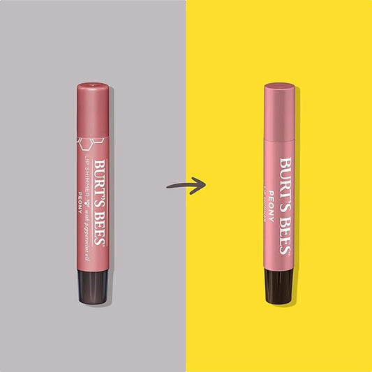 Burt's Bees Shimmer Lip Tint Set, Tinted Lip Balm Stick, Moisturizing for All Day Hydration with Natural Origin Glowy Pigmented Finish & Buildable Color, Peony (4-Pack)